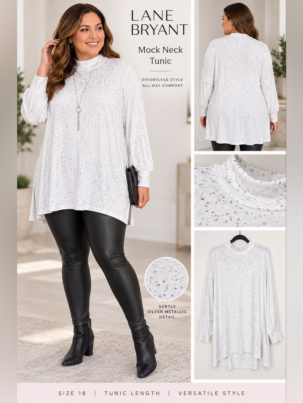 Lane Bryant silver metallic mock turtle neck tunic size 14/16